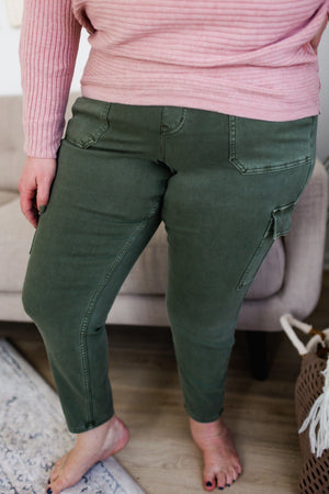 Spanx Green Stretch Twill Ankle Cargo Pants L