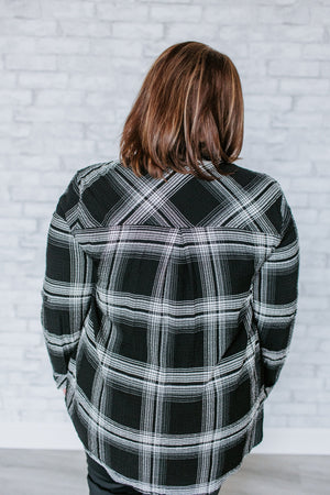 
            
                Load image into Gallery viewer, TEXTURED PLAID BUTTON-UP SHIRT IN BLACK
            
        