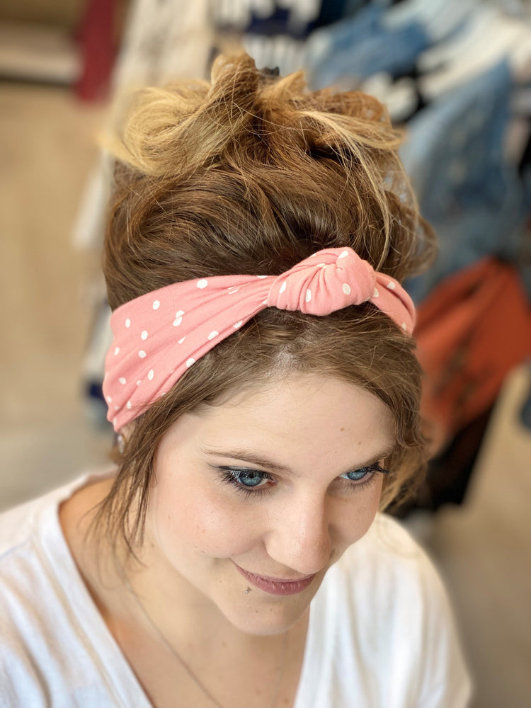 TOP KNOT HEADBAND IN BLUSH PINK AND DOTS