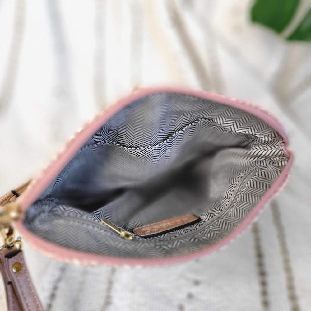 WOVEN AND SOLID MINI SATCHEL IN MAUVE