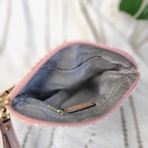 WOVEN AND SOLID MINI SATCHEL IN MAUVE
