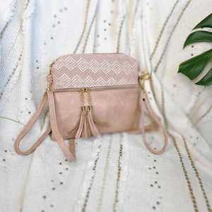 WOVEN AND SOLID MINI SATCHEL IN MAUVE