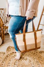 WOVEN STRIPED TOTE BAG IN CORAL