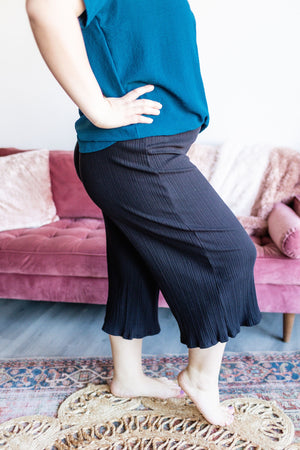 WRAP WAIST RIBBED WIDE LEG CROP PANTS