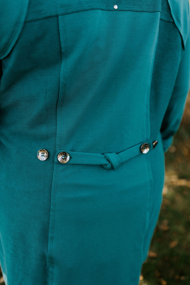 ZIP-UP MOCK TURTLENECK WITH BUTTON DETAIL BACK IN WINTER TIDE WATER