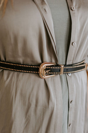 GOLD STUDDED FAUX LEATHER BELT