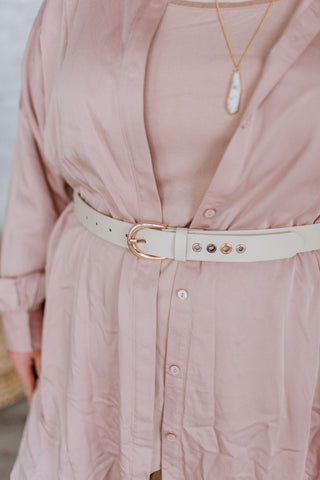 ECRU FAUX LEATHER GROMMET BELT - Love Marlow