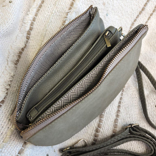 FAUX SUEDE CLUTCH IN OLIVE - Love Marlow