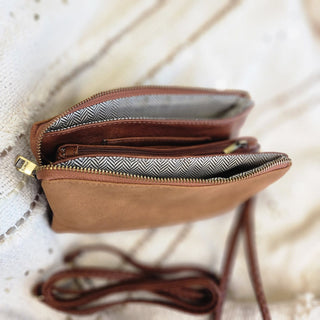 FAUX SUEDE CLUTCH IN WARM BROWN - Love Marlow