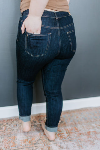 HIGH - RISE NON - DISTRESSED STRAIGHT LEG JEANS IN DENIM BLUE - Love Marlow