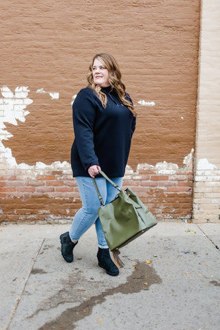 MEDIUM STRUCTURED HOBO BAG WITH TASSELS IN OLIVE - Love Marlow