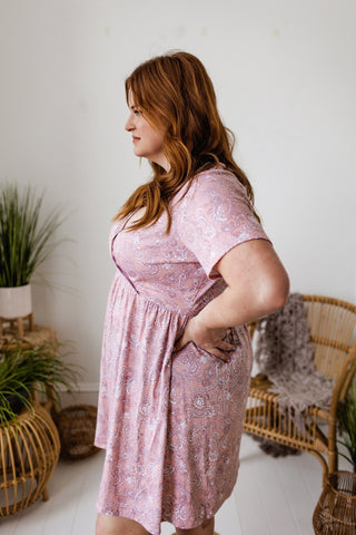 PAISLEY WRAP DRESS WITH TIE BACK DETAIL IN PEACH - Love Marlow