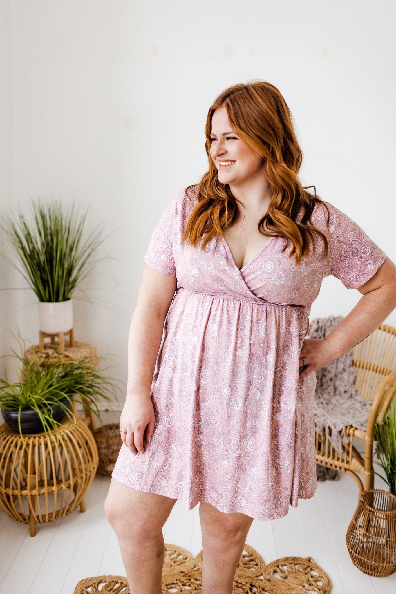 PAISLEY WRAP DRESS WITH TIE BACK DETAIL IN PEACH - Love Marlow