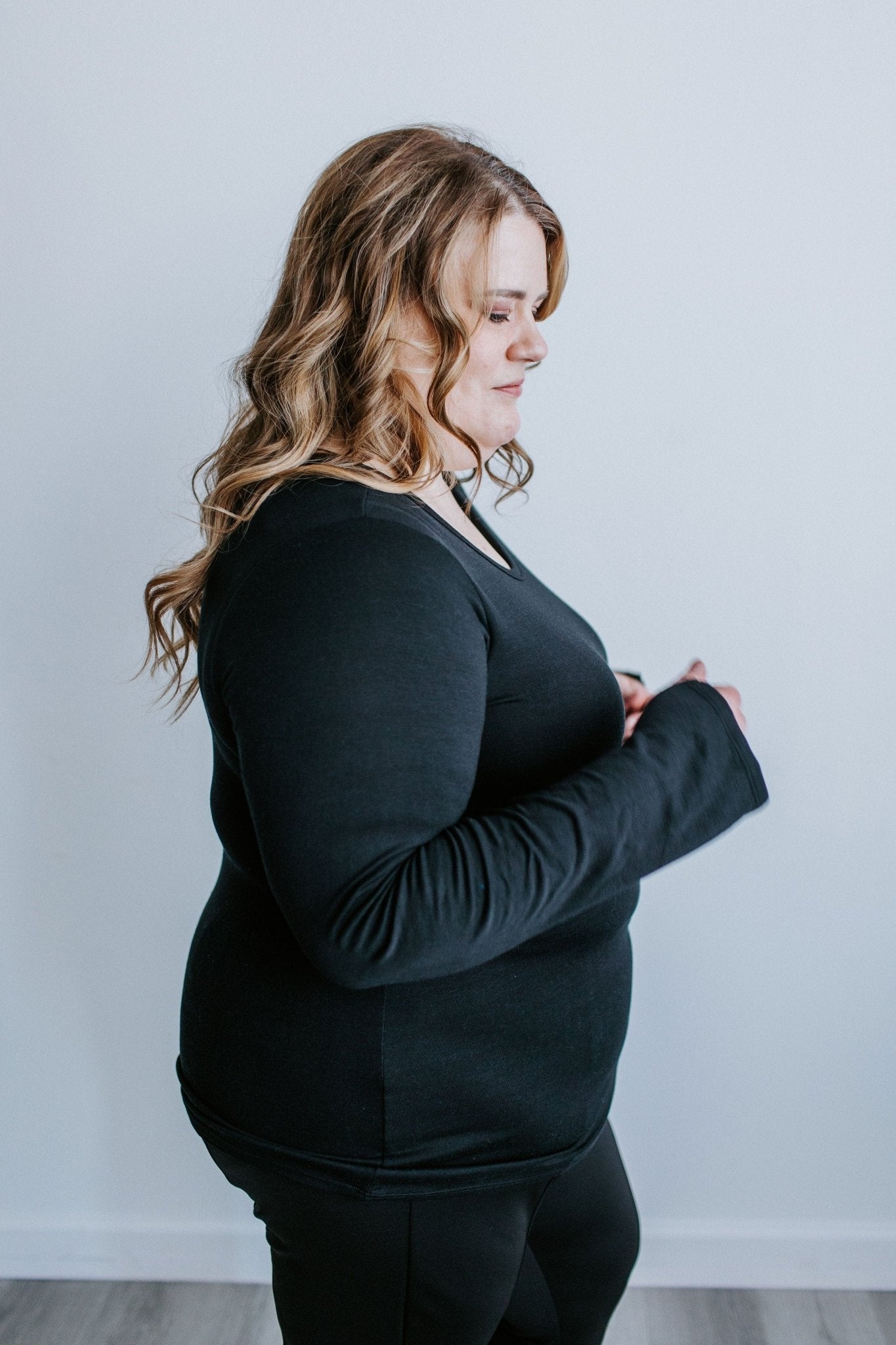 Spanx® BETTER BASE LONG SLEEVE CREW IN VERY BLACK - Love Marlow