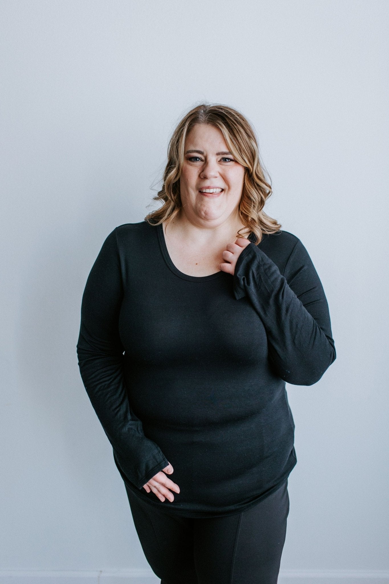 Spanx® BETTER BASE LONG SLEEVE CREW IN VERY BLACK - Love Marlow