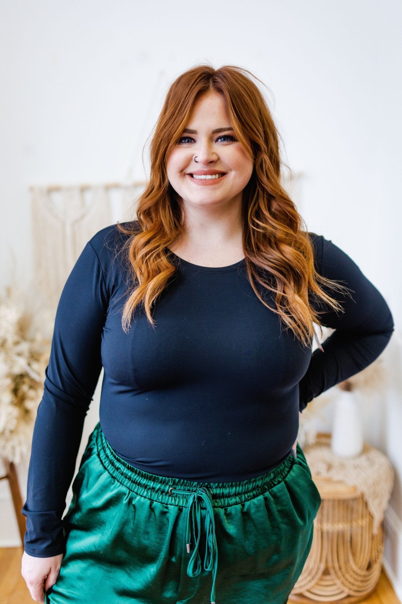 Spanx® LONG SLEEVE SCOOP NECK BODYSUIT IN BLACK - 3x - Love Marlow