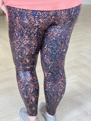 Spanx© FAUX LEATHER SNAKE SHINE LEGGINGS IN MOCHA SNAKE - Love Marlow