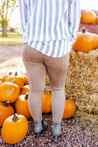 Spanx© FAUX SUEDE LEGGINGS IN CAMEL - Love Marlow