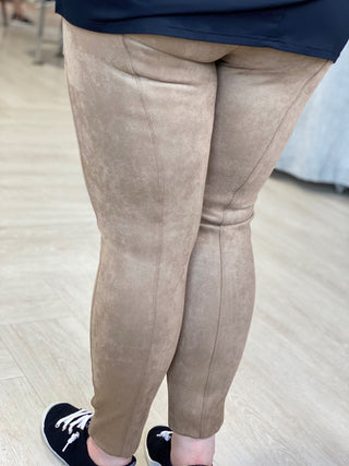 Spanx© FAUX SUEDE LEGGINGS IN CAMEL - Love Marlow