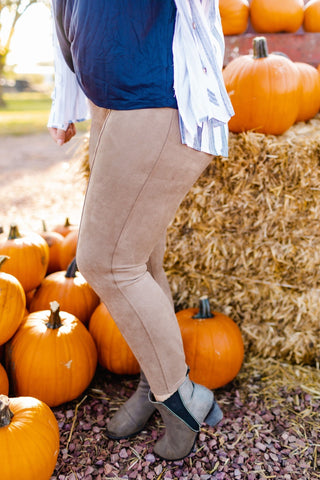 Spanx© FAUX SUEDE LEGGINGS IN CAMEL - Love Marlow