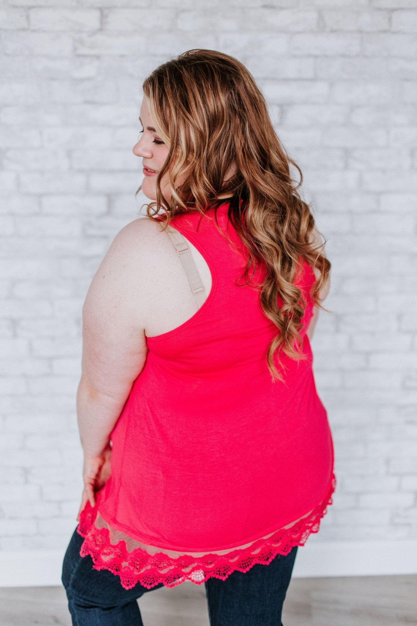 TUNIC TANK WITH LACE EDGE IN CORAL - 3x - Love Marlow