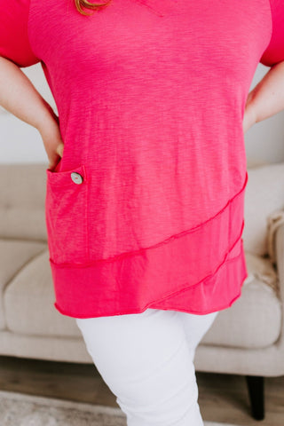 V - NECK TUNIC WITH RAW SEAM DETAIL IN GLAM - LPINK - Love Marlow