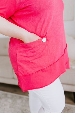 V - NECK TUNIC WITH RAW SEAM DETAIL IN GLAM - LPINK - Love Marlow