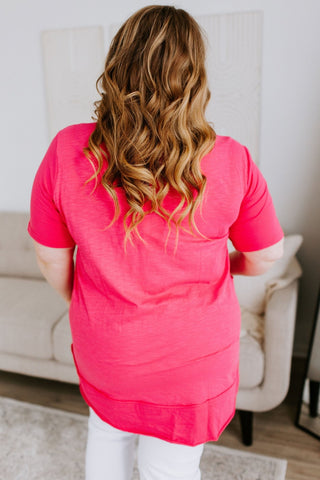 V - NECK TUNIC WITH RAW SEAM DETAIL IN GLAM - LPINK - Love Marlow