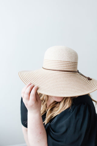 WOVEN AND STRIPE GARDEN HAT IN NATURAL AND WHEAT - Love Marlow