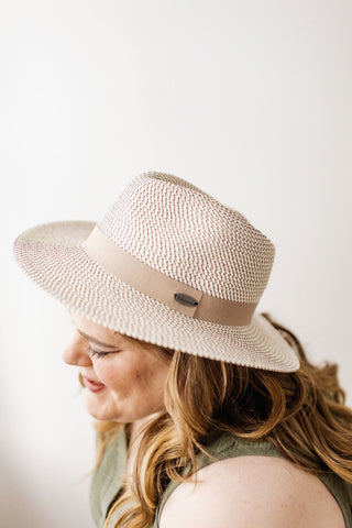 WOVEN FEDORA IN IVORY AND MOCHA BEIGE - Love Marlow