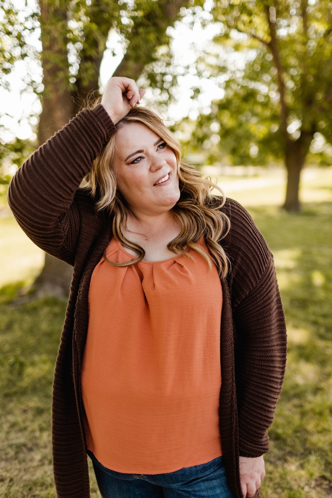 WOVEN PLEATED NECKLINE TANK IN SPICED PUMPKIN - Love Marlow