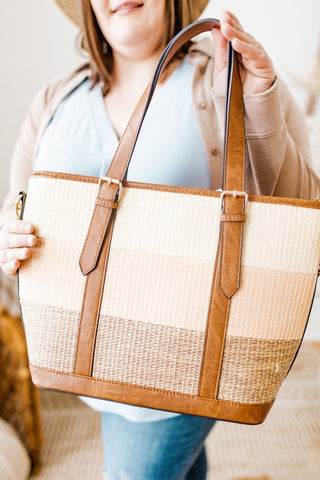 WOVEN STRIPED TOTE BAG IN CORAL - Love Marlow